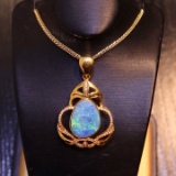 14k Gold 2.88 Ct Natural Opal & Diamond Pendant