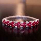 14k Gold 4.25 Ct Vivid Red Natural Ruby & Diamond Bracelet