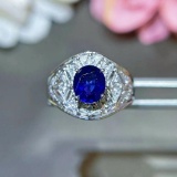 14k Gold 1.57 Ctw Vivid Blue Natural Sapphire & Diamond Ring