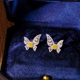 14k Gold 0.86 Ct Natural Color Diamond & Butterfly Earrings
