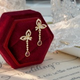 14k Gold 0.8 Ctw Vivid Red Natural Ruby & Diamond & Butterfly Earrings