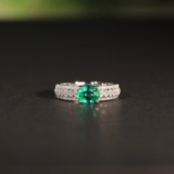14k Gold 0.82 Ct Vivid Green Natural Emerald & Diamond Ring