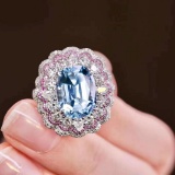 14k Gold 5.99 Ctw Natural Aquamarine & Diamond Ring