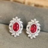 14k Gold 1.35 Ctw Vivid Red Natural Ruby & Diamond Earrings