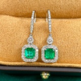 14k Gold 1.46 Ctw Vivid Green Natural Emerald & Diamond Earrings