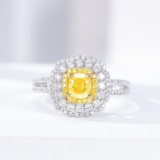 14k Gold 1.18 Ctw Natural Yellow Diamond & Diamond Ring