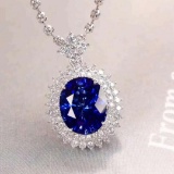 14k Gold 3.54 Ctw Natural Sapphire & Diamond Pendant