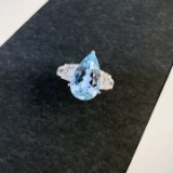 14k Gold 3.94 Ctw Natural Aquamarine & Diamond Ring