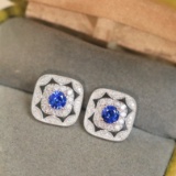 14k Gold 1.27 Ctw Natural Sapphire & Diamond Earrings