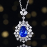 14k Gold 3.44 Ctw Natural Sapphire & Diamond Pendant
