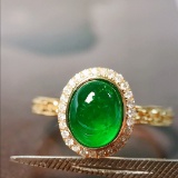 14k Gold 1.67 Ctw Vivid Green Natural Emerald & Diamond Ring