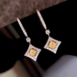 14k Gold 0.70 Ctw Natural Yellow Diamond & Diamond Earrings