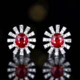 14k Gold 0.80 Ctw Vivid Red Natural Ruby & Diamond Earrings
