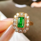 14k Gold 0.93 Ctw Vivid Green Natural Emerald & Diamond Ring
