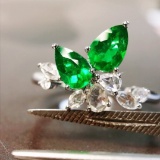 14k Gold 1.04 Ctw Vivid Green Natural Emerald & Diamond Ring