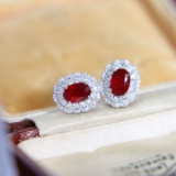 14k Gold 1.65 Ctw Natural Ruby & Diamond Earrings