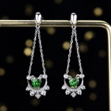 14k Gold 0.90 Ctw Natural Tsavorite & Diamond Earrings