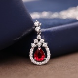 14k Gold 0.79 Ctw Natural Ruby & Diamond Pendant