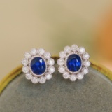 14k Gold 2.18 Ctw Natural Sapphire & Diamond Earrings