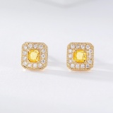 14k Gold 0.75 Ctw Natural Yellow Diamond & Diamond Earrings