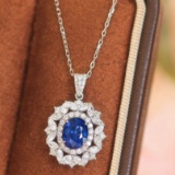 14k Gold 2.97 Ctw Natural Sapphire & Diamond Pendant