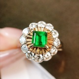 14k Gold 1.66 Ctw Vivid Green Natural Emerald & Diamond Ring