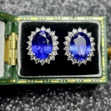 14k Gold 2.9 Ct Natural Tanzanite & Diamond Earrings