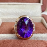14k Gold 9.18 Ct Natural Amethyst & Diamond Ring
