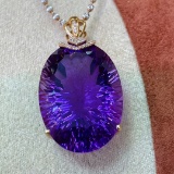 14k Gold 32.69 Ct Natural Amethyst & Diamond Pendant