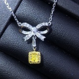 14k Gold 0.22 Ct Natural Yellow Diamond & Diamond Necklace