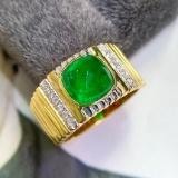 14k Gold 2.2 Ct Vivid Green Natural Emerald & Diamond Ring