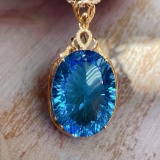 14k Gold 25.2 Ct Natural Topaz & Diamond Pendant