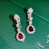 14k Gold 1.85 Ctw Natural Ruby & Diamond Earrings