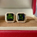14k Gold 5.5 Ct Natural Tourmaline & Diamond Earrings