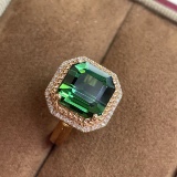 14k Gold 4.3 Ct Natural Tourmaline & Diamond Ring
