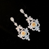 14k Gold 2.00 Ctw Natural Yellow Diamond & Diamond Earrings