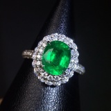 14k Gold 1.97 Ct Vivid Green Natural Emerald & Diamond Ring