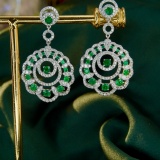 14k Gold 2.61 Ctw Vivid Green Natural Emerald & Diamond Earrings