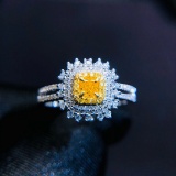 14k Gold 0.22 Ct Natural Yellow Diamond & Diamond Ring