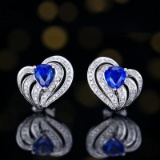 14k Gold 1.55 Ctw Vivid Blue Natural Sapphire & Diamond Earrings