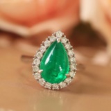 14k Gold 4.15 Ctw Vivid Green Natural Emerald & Diamond Ring/pendant