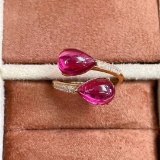 14k Gold 4.69 Ct Natural Tourmaline & Diamond & Toi Et Moi Ring