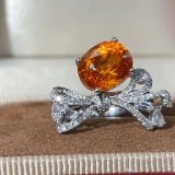 14k Gold 4.59 Ctw Natural Spessartine & Diamond Ring