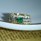14k Gold 1.45 Ctw Vivid Green Natural Emerald & Diamond Ring