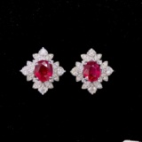 14k Gold 1.10 Ct Vivid Red Natural Ruby & Diamond Earrings