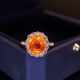 14k Gold 6.28 Ct Natural Spessartine & Diamond Ring