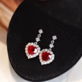 14k Gold 1.28 Ctw Natural Ruby & Diamond Earrings