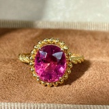 14k Gold 3.7 Ct Natural Tourmaline & Solitaire Ring