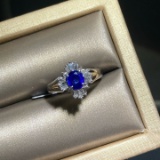 14k Gold 1.26 Ctw Vivid Blue Natural Sapphire & Diamond Ring