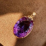14k Gold 14 Ct Natural Amethyst & Diamond Pendant